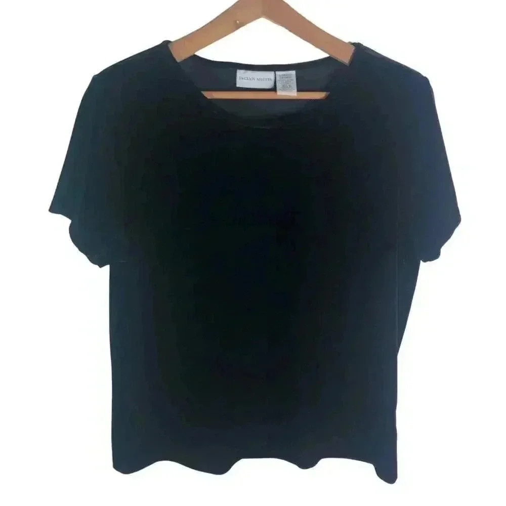 Vintage 90s Jaclyn Smith Black Velvet Crew Neck Tee Gothic Grunge Punk Size L